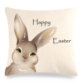 Détail de la taie en lin montrant un lapin de Pâques dessiné et un motif imprimé - Style 11