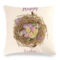 Détail de la housse de coussin de Pâques en lin avec nid d'oiseau et œufs colorés - Style 7