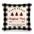 Housse de coussin de Noël en lin à carreaux avec motif sapin et texte Farm Fresh - Style Sapins de Noël Farm Fresh (1)