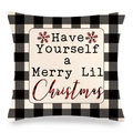 Housse de coussin de Noël à carreaux avec texte Merry Lil Christmas sur lin beige - Style Texte Merry Lil Christmas (2)