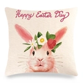 Détail de la taie d'oreiller en lin avec lapin aquarelle et texte Happy Easter Day - Style 5