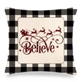 Housse de coussin Noël à carreaux avec renne et texte Believe pour décor de canapé - Style Traîneau de Noël (3)