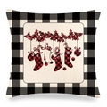 Housse de coussin de Noël en lin avec carreaux buffle et motifs de chaussettes - Style Chaussettes de Noël (4)