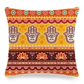 Boho-Leinen-Kissenbezug mit Hamsa-Hand-Motiv und ethnischen Mustern in Orange - Hamsa Hand Ethno Stil 9 (zx132-9)
