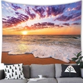 Tropical beach sunset tapestry with purple clouds and waves hanging above a modern sofa - Aesthetic Ocean Sunrise Style (6)