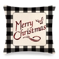 White linen pillow cover with red and black buffalo plaid Merry Christmas lettering - Holly Leaves Style (5)