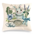 Easter linen pillow cover featuring watercolor rabbit and Happy Easter wooden sign - Style 1