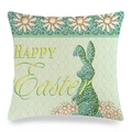 Dettaglio federa pasquale in lino con silhouette di coniglio floreale e testo Happy Easter - 45x45cm / Silhouette di Coniglio Floreale (Stile-15)