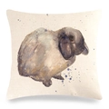 Close-up of linen cushion cover showing watercolor bunny print and fabric texture - Artistic Splatter Lop Rabbit (24) / 18x18 Inch