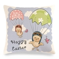 Detail of linen Easter pillow cover with cartoon chick and Happy Easter print - Parachute Chick Style (10)