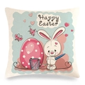 Detailed texture of linen Easter pillowcase featuring a cute bunny and Happy Easter egg - Rabbit with Pink Polka Dot Egg Style (6)