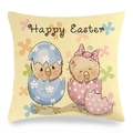 Pasen linnen kussenhoes met Happy Easter kuikens en vintage eierpatroon voor bank - Twee uit het Ei Komende Kuikens Stijl (2)