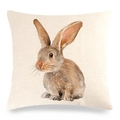 Easter bunny linen throw pillow cover with realistic watercolor rabbit art for sofa decor - Realistic Brown Watercolour Rabbit (1) / 18x18 Inch