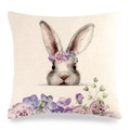 Easter bunny linen pillowcase with watercolor rabbit and purple floral wreath pattern - Rabbit with Purple Floral Wreath (4) / 18x18 Inch