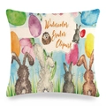 Housse de coussin Pâques en lin avec lapins à l'aquarelle et œufs pour la maison - Style 10