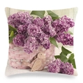 Detail of floral Easter cushion cover with lilac flowers in a basket on linen texture - Purple Lilac And Woven Basket Style (11)