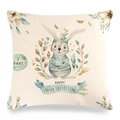 Housse de coussin Pâques en lin avec lapin à l'aquarelle et fleurs de printemps - Style 13