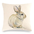 Easter bunny linen throw pillow cover with watercolor rabbit pattern on beige fabric - Exquisite Watercolour Rabbit (6) / 18x18 Inch