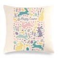 Detail der Happy Easter Kissenhülle mit Hasen-Blumenmuster und Leinen-Textur-Effekt - 45x45cm / Mehrfarbiges Blumenmuster Hase Muster