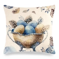 Housse de coussin en lin pour Pâques avec texte Happy Easter et motif œufs - Style 14
