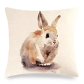 Easter bunny pillow case with watercolor rabbit print on natural linen fabric - Beige Artistic Watercolour Rabbit (7) / 18x18 Inch