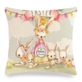 Housse de coussin en lin avec motif de lapin de Pâques et couronne de fleurs roses - Style 15