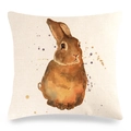Easter rabbit linen pillowcase featuring a watercolor bunny on a natural beige base - Brown Rabbit with Purple Orange Splatter (8) / 18x18 Inch