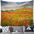 Tapiz con un campo de amapolas rojas y montañas verdes bajo un cielo azul claro - 100X70 / Amapola Cielo Azul (20) / Piel de Melocotón