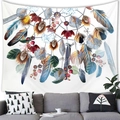 Böhmischer Traumfänger Wandteppich mit bunten Federn und Beeren über dem Sofa - 100x70cm / Pfirsichhaut / Bunter Traumfänger Feder Stil(12)