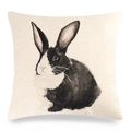 Linen Easter pillow cover featuring a watercolor black and white bunny design - Impressionistic Black and White Ink Rabbit (9) / 18x18 Inch