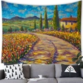 Tapiz de pared con paisaje floral impresionista sobre un sofá gris moderno - 100X70 / Casa de Camino Rural (21)