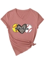 Detail of V-neck T-shirt showing grandma text with baseball and leopard heart print - Rose Gold