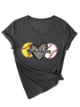 Close-up of grandma text with leopard heart and baseball print on dark grey V-neck tee - Black Heather Grey