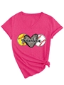 Detail of hot pink V-neck t-shirt with leopard heart and grandma graphic print - Rose Red