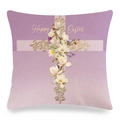 Dettaglio della fodera per cuscino pasquale in lino con sfumatura viola e croce floreale - Stile Croce Magnolia Sfumatura Viola (25)