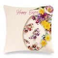 Dettaglio della federa in lino Happy Easter con motivi floreali e trama del tessuto - Stile Floreale Uova Colorate Happy Easter (24)
