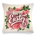 Dettaglio della federa pasquale in lino con rose rosa e scritta Happy Easter artistica - Stile Vintage Rosa Rosa Lilla Viola (23)