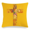 Dettaglio della trama della federa in lino giallo con croce floreale e scritta Happy Easter - Stile Floreale Croce Giallo Brillante (19)