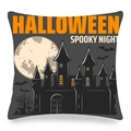 Halloween kussensloop met spookachtig kasteel en volle maan op donkergrijze achtergrond - Maan en Gothisch Kasteel (Stijl-2)