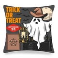 Halloween kussenhoes met spook en Trick or Treat opdruk op donkergrijze basis - Spook en Tovernaarshoed (Stijl 4)