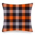 Funda de cojín cuadrada con cuadros naranjas y negros en suave tejido de piel de melocotón - 45x45 cm / Cuadros Buffalo Naranja Negro Gris (Estilo-1)