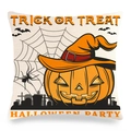 Detail van Halloween kussensloop met pompoen, heksenhoed en Trick or Treat tekst - Pompoenlamp met Tovenaarshoed (Stijl 8)