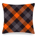 Detail of orange and dark grey buffalo plaid pattern on a square pillowcase - 18x18 Inch / Orange Dark Grey Twill Buffalo Plaid (Style-7)