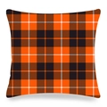 Detail view of orange and black plaid Christmas cushion cover with textured twill fabric - 18x18 Inch / Bright Orange Black White Pinstripe Plaid (Style-8)