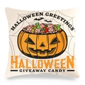 Detail van Halloween kussensloop met pompoen snoep print en spinnenweb texturen - Snoep Pompoenlantaarn en Vleermuis (Stijl-12)