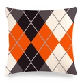 Detailed view of square Christmas pillowcase with orange and black argyle print texture - 18x18 Inch / Orange Black Grey White Geometric Argyle (Style-11)