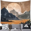 Arazzo moderno con paesaggio montano astratto e luna piena appeso sopra divano - Paesaggio dai toni caldi della terra (Stile 12) / 100x70cm (Tessuto Pelle di Pesca)