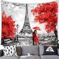 Detail of Paris Eiffel Tower tapestry hanging over a sofa in a modern living room decor - Romantic Paris Eiffel Tower Style (3) / 100x70(Peach Skin)