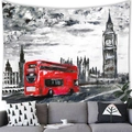 Artistic oil painting tapestry featuring a red London bus and Big Ben on a living room wall - British Street View Red Bus Style (4) / 100x70(Peach Skin)