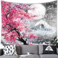 Detail of oil painting style tapestry featuring pink cherry blossoms and Mount Fuji scene - Mt Fuji Cherry Blossom Oil Painting Style (5) / 100x70(Peach Skin)